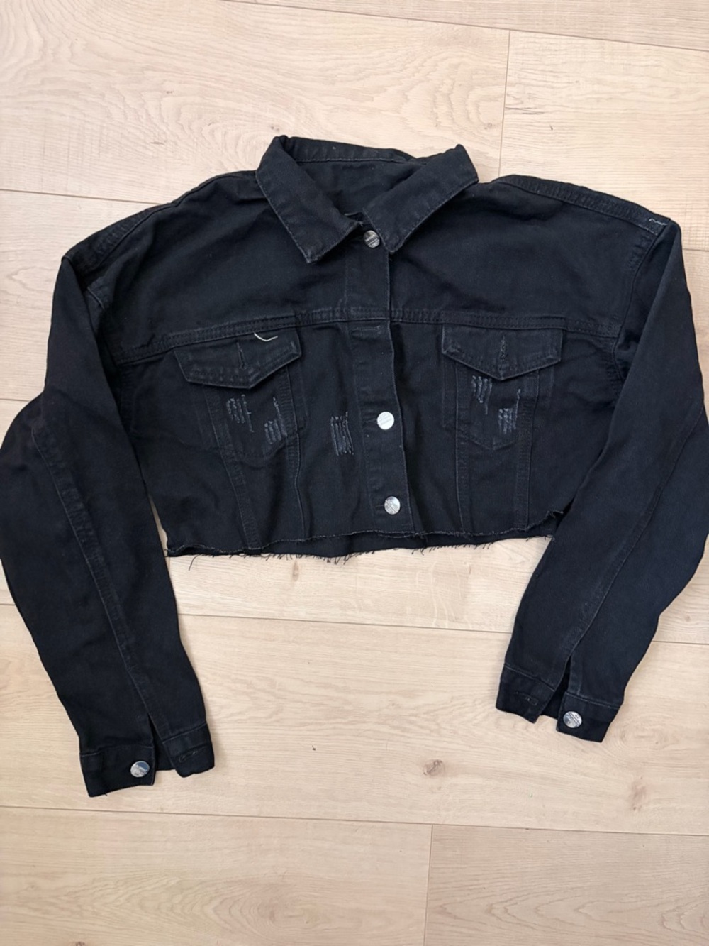 Black Cropped Denim Jacket - Women's